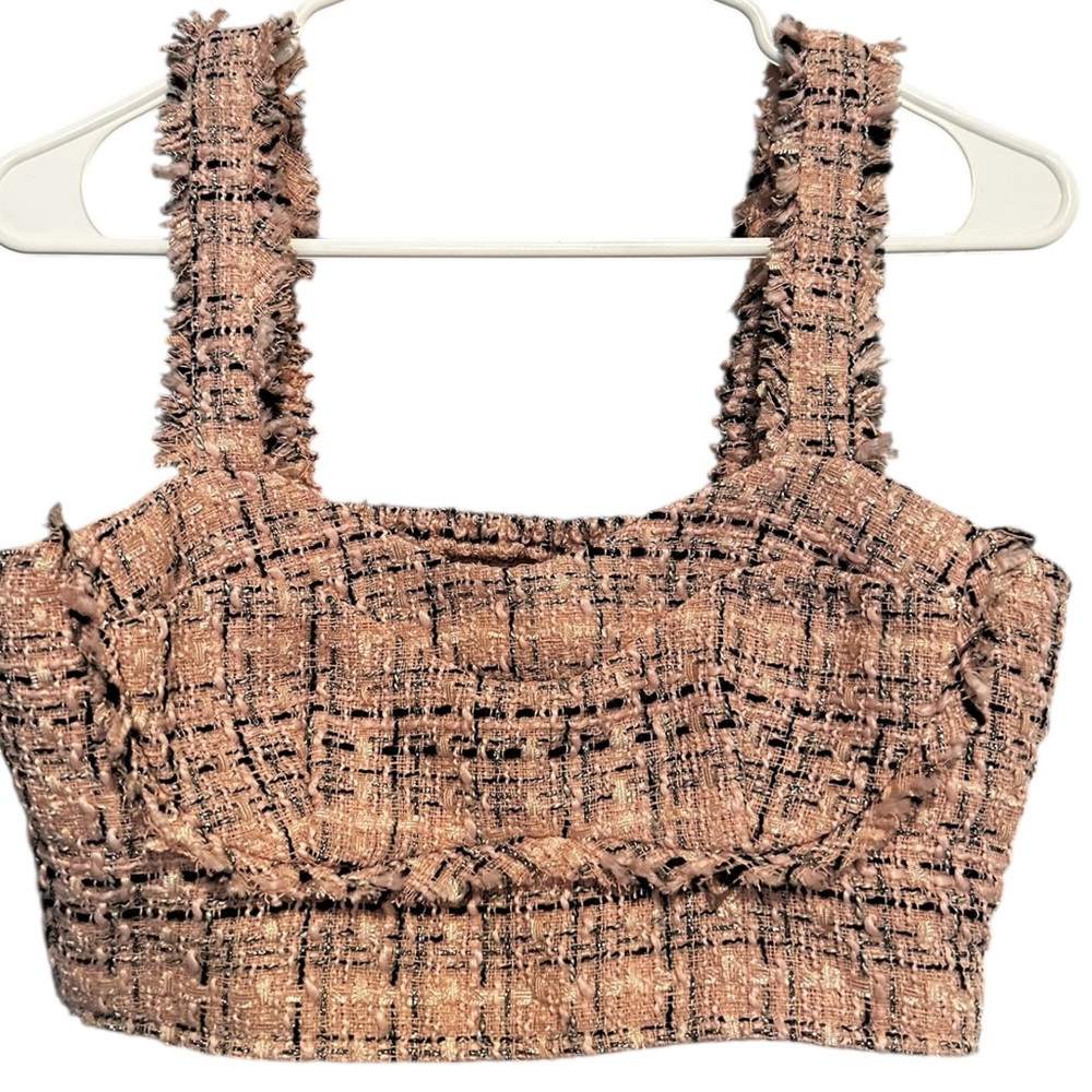 Tweed Pink bustier crop top with sleeves XXS brand new with tags